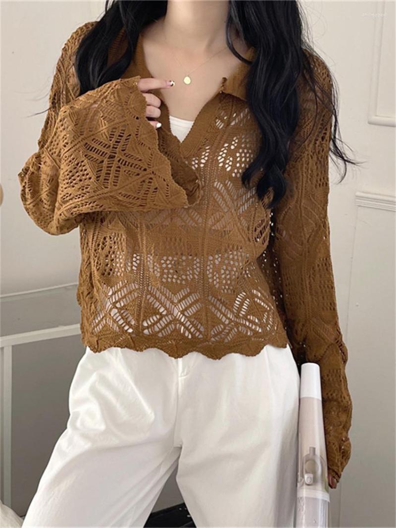 

Women's Blouses Alien Kitty Design Hollow Out Sunscreen Women Autumn Loose Chic Flare Sleeve Casual Office Lady Slim Mujer Tops, Pink