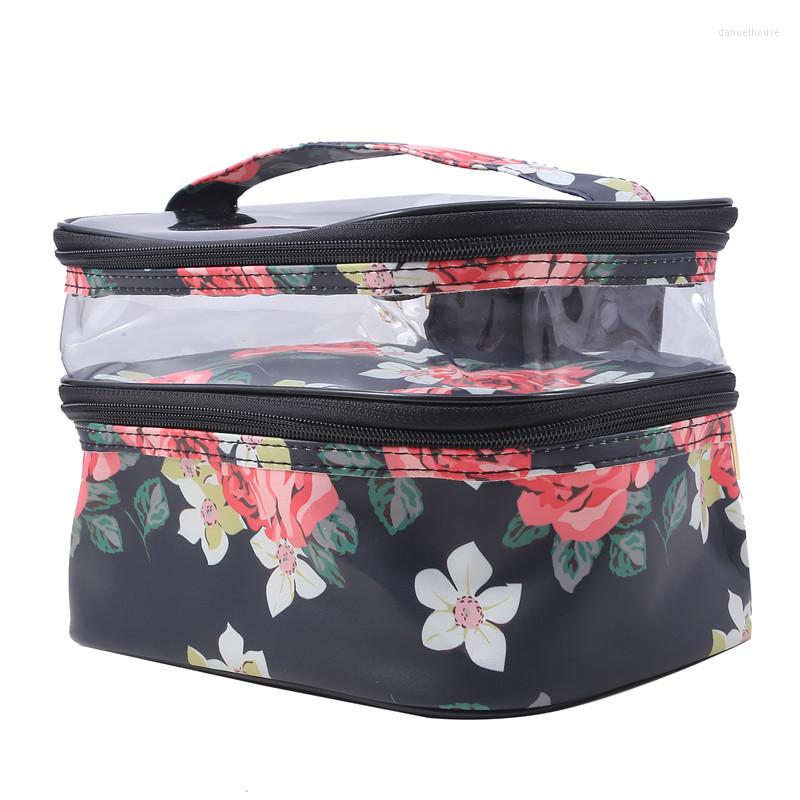 

Cosmetic Bags 1PC Marble Pvc Multifunction Travel Makeup Double-layer Portable Storage Bag Wash Make Up Cases, Pearlescent pink