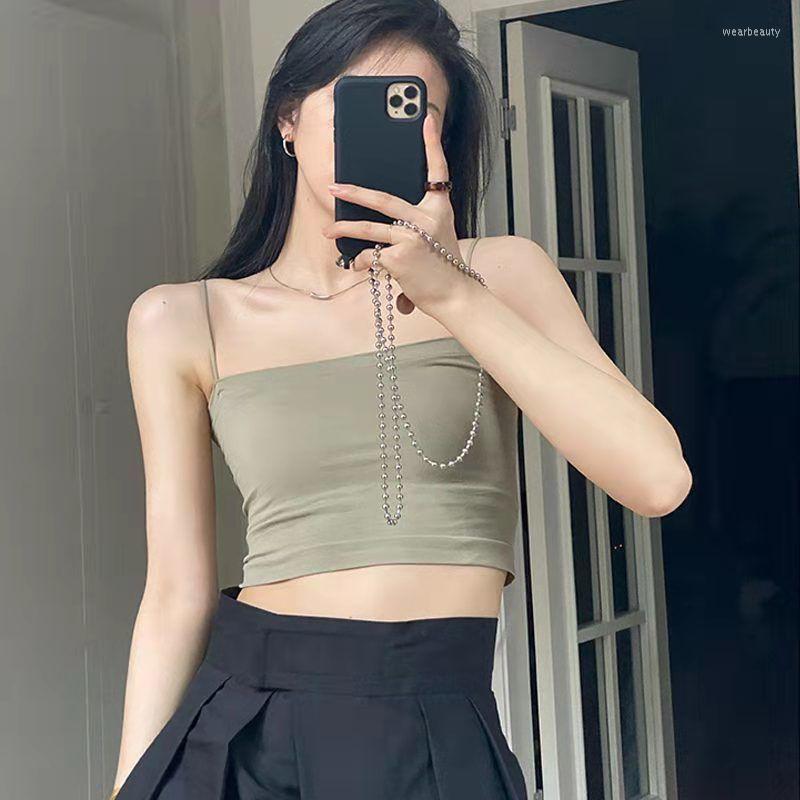 

Women's Tanks Fashion Women Sexy Vest Bodycon Sleeveless Spaghetti Strap Crop Top Casual Basic Korean Streetwear For Elastic Tank Tops