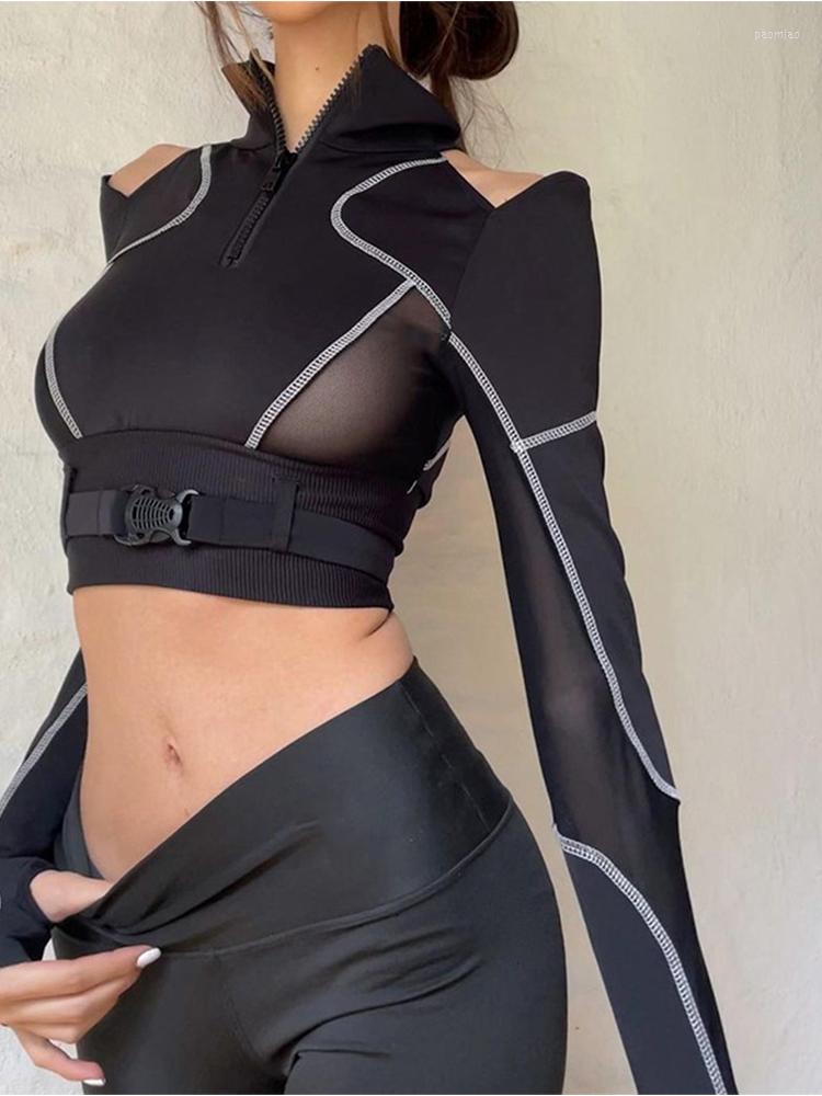 

Women' T Shirts See Through 90s Clothes Sexy Y2k Tops Navel T-shirts Women Mesh Streetwear Crop For Patchwork Hippie Goth Top, Black