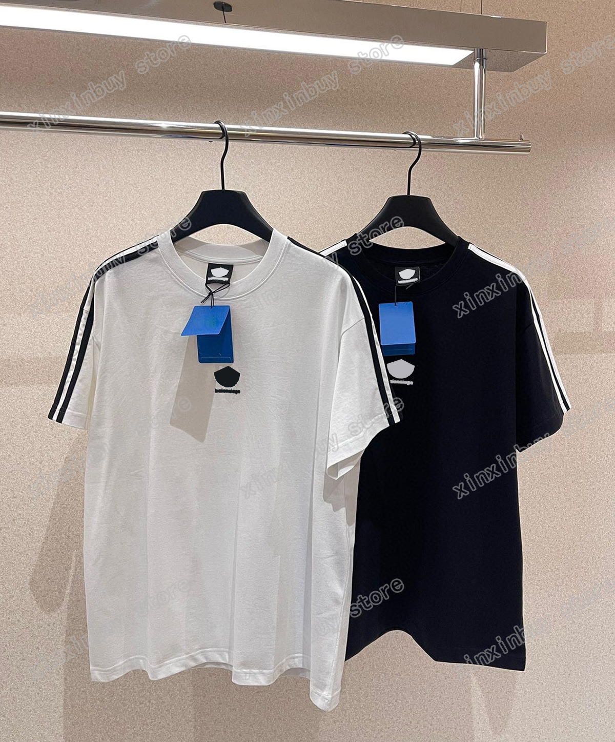 

xinxinbuy Men designer Tee t shirt Paris stripe Letters Embroidery short sleeve cotton women gray white black Apricot XS-XL