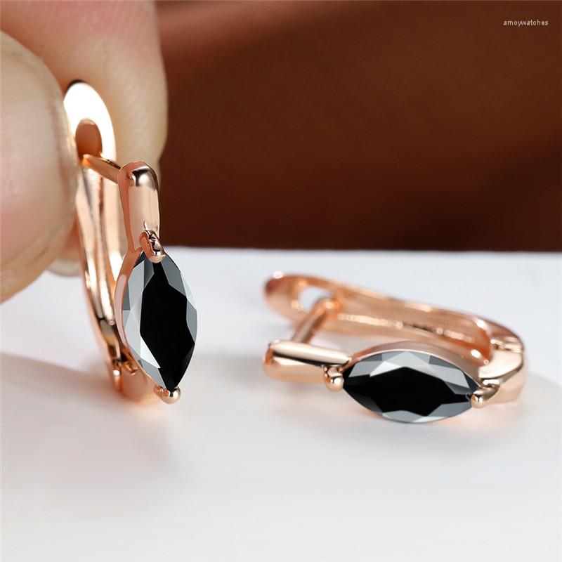 

Hoop Earrings Luxury Trendy Black Zircon Charm Crystal Rainbow Stone Boho Gold Color Wedding For Women