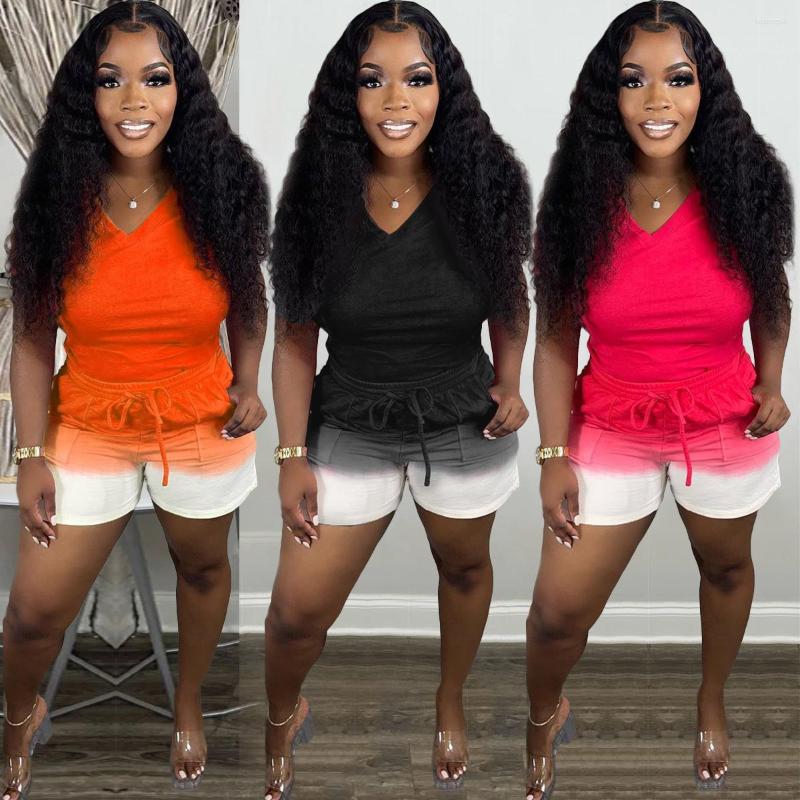 

Women' Tracksuits 2022 Women Two Piece Sets Summer Print V Neck Tshirt And Shorts Casual Female Jogger Matching Outfits, Black