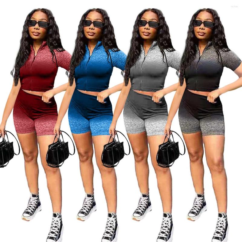 

Women' Tracksuits European And American Women' Casual Zipper Stand Collar Gradient Positioning Printing Two-piece Set, Black