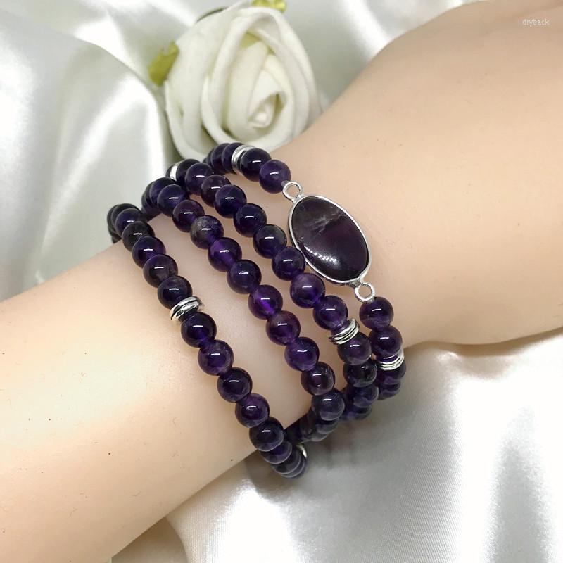 

Strand 73CM Quality Natural Amethysts Yoga Women Bracelet 6MM Round Beads Really Color Not Glass Pendant Braceles