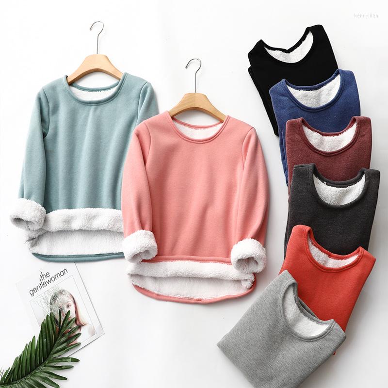 

Women's Sleepwear Womens Solid Fleece Thermal Thick Pullover Long Sleeve Crewneck Basic Sweatshirt Lined Casual Midi Tops, Black