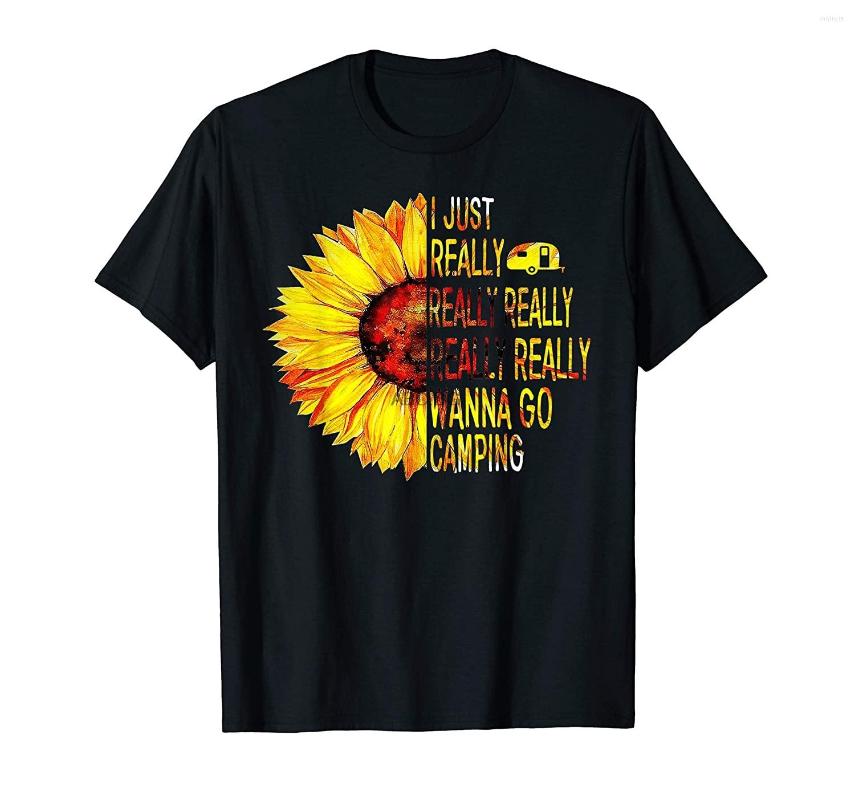 

Men's T Shirts I Just Really Wana Go Camping Sunflower Funny Gift T-Shirt, Women-grey