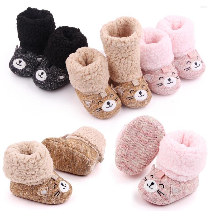 

First Walkers Toddler Baby Boots Winter Boys Girl Warm Snow Booty Soft Soled Infant Walker Fashion Born Thicked Fur Cartoon Shoes, Brown
