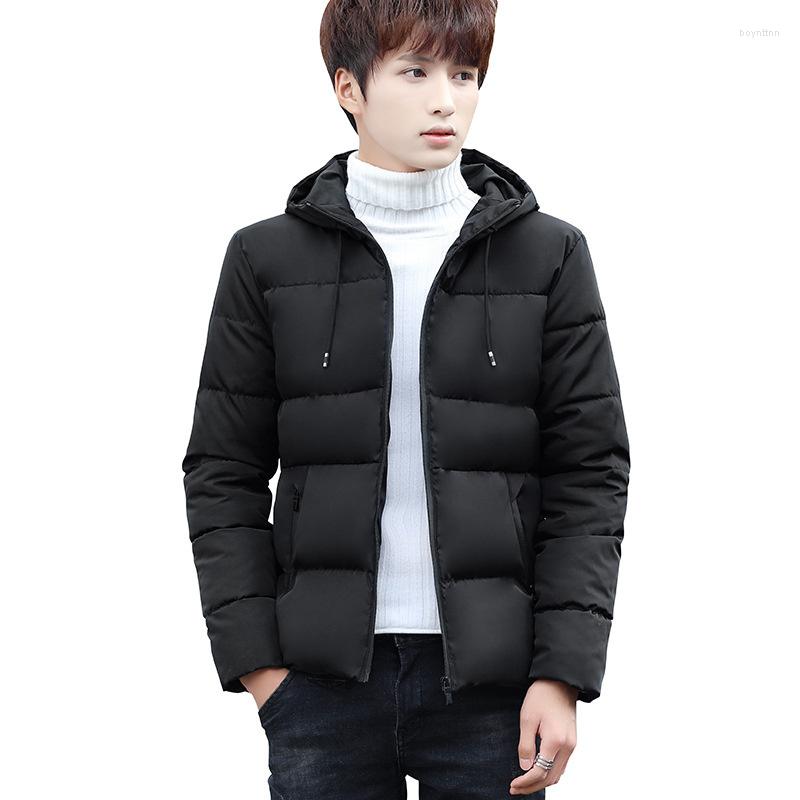 

Men's Down Winter Men Casual Thicken Warm Jacket Youth Slim Hansome Zipper Korean Version Fashion All-match Hooded Long Sleeve Solid Color, Black