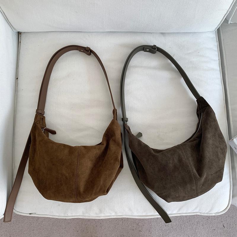 

Evening Bags 2022 Winter Zipper Hobos Women's Bag Soft Faux Suede Middle Women Shoulder Crossbody Plicated Whole Sale, Black