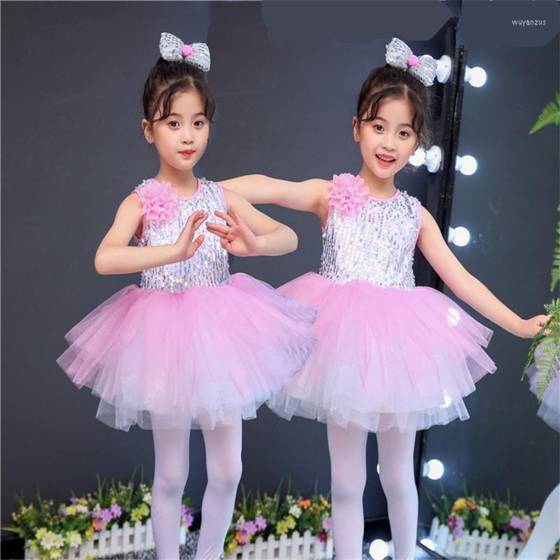

Stage Wear Children's Dance Costume For Girls Modern Kids Jazz Costumes Sequin Clothes Salsa Contemporary, Girl pink