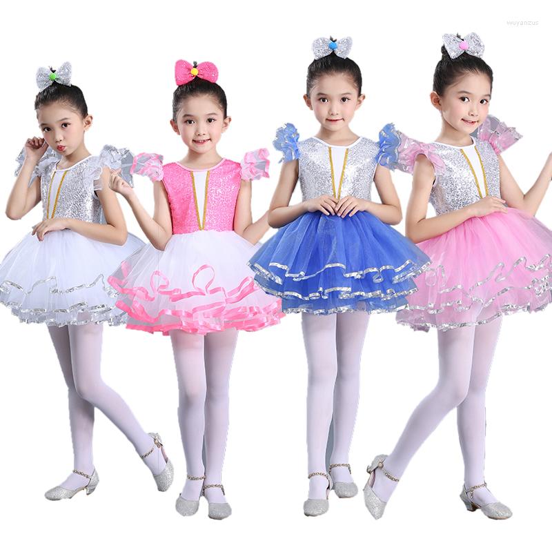 

Stage Wear Modern Kids Dance Costumes For Sequins Tutu Dress Girls Salsa Dancing Outfits, Blue