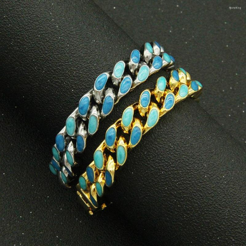 

Link Bracelets European Hip Hop Colorful Exaggerated Dripping Oil Brace Lace Bracelet Trendy Men's Locomotive Punk Cuban Chain