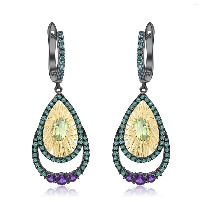 

Dangle Earrings CMajor 925 Sterling Silver Fine Jewelry Vintage Italian Handmade Elegant Olive Amethyst Natural Stone For Women