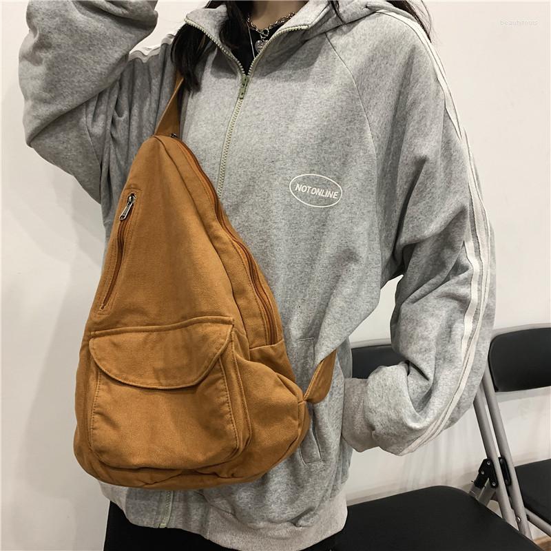 

Evening Bags 2022 Women Shoulder Messenger Bag Canvas Crossbody Trend Fashion Female Solid Color High Street Hip Hop Ladies Chest, Black