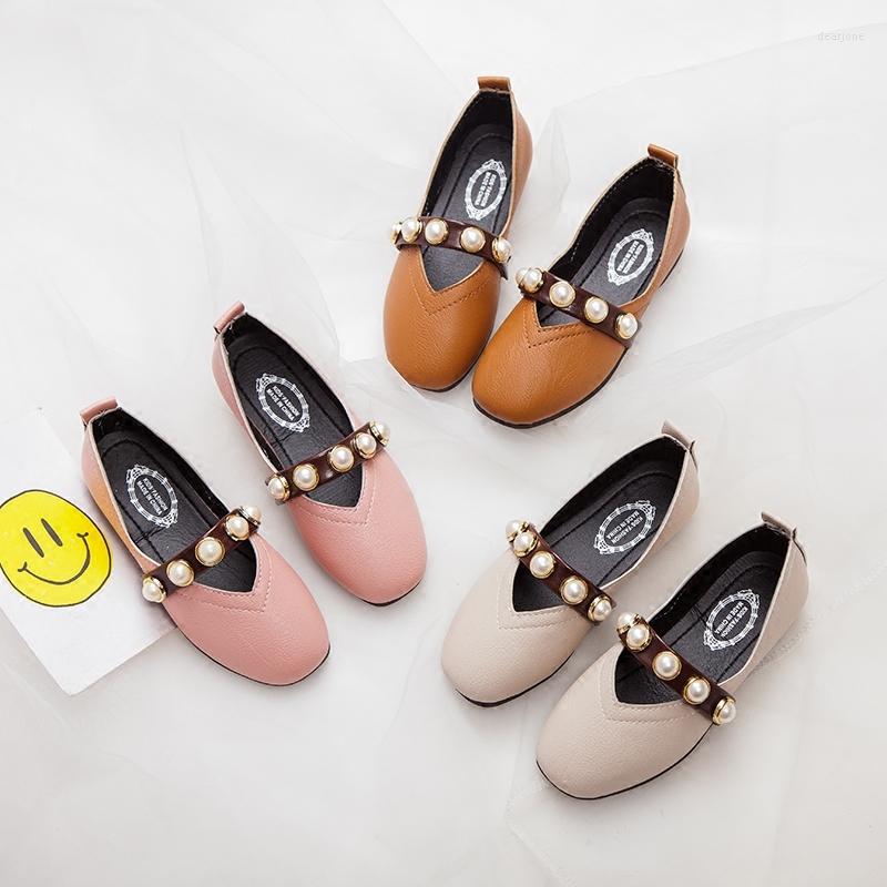 

Athletic Shoes Spring Autumn Girls Leather Children Loafers Kids Casual Sneakers Pearls Beading Princess Sweet Flats Slip-on Fashion Soft, Brown