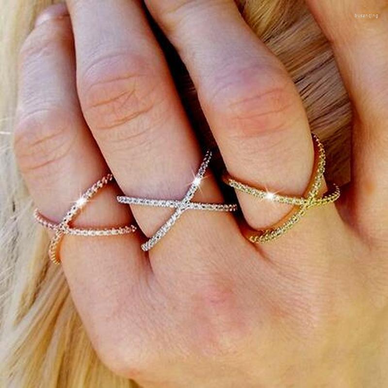 

Wedding Rings Handmade Trendy X Shape Cross Rose Yellow Gold Silver Color Micro Paved Crystal For Women Jewelry