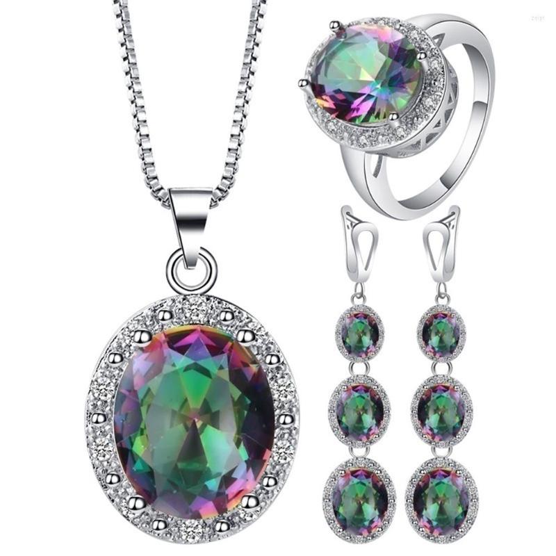 

Necklace Earrings Set 4Pcs/Set Multicolor Crystal Faux Inlaid Ring Pendant Jewelry For Women Geometric Design Wedding, Picture shown