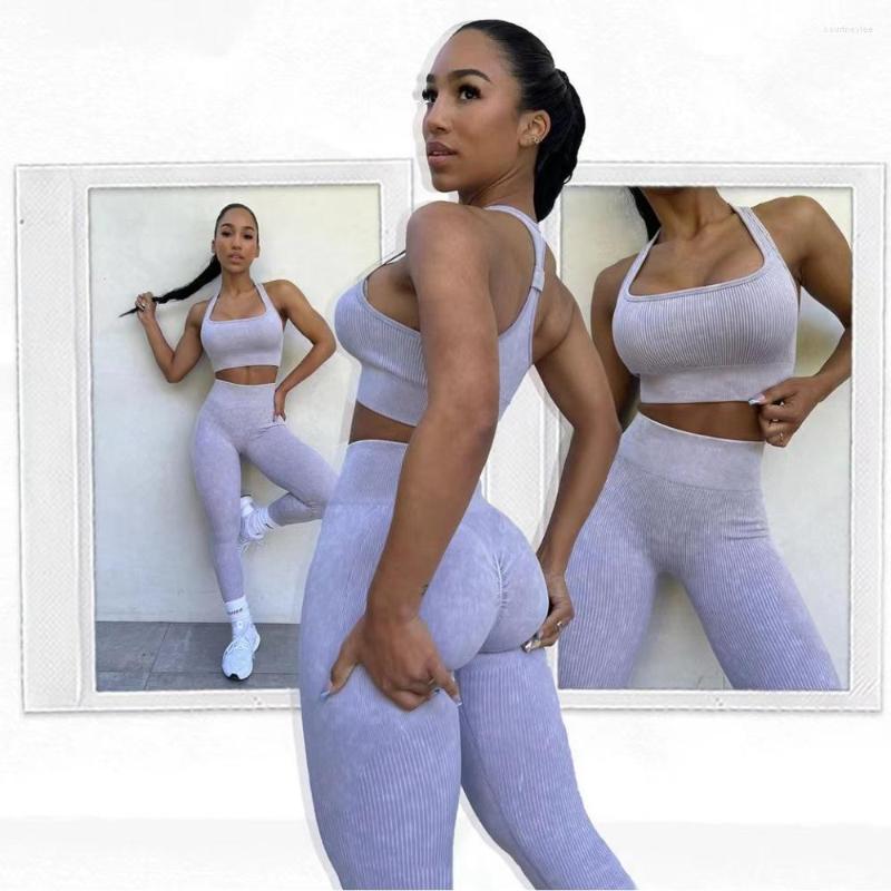 

Active Sets Arrival Washed Seamless Women' Yoga Set I Back Sports Bra High Waist Leggings Gym Fitness, Brown