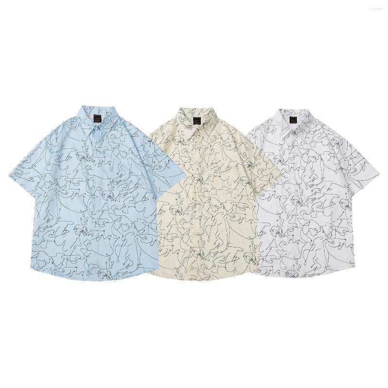 

Men's Casual Shirts 2022 Summer Stripe Men's Short Sleeve Shirt With Lapel Design Street Wear, J3