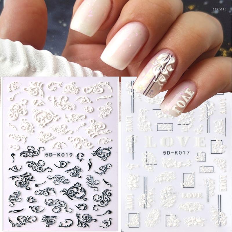 

Nail Stickers Embossed Flower Lace 5D White Acrylic Engraved Design With Textured Slider Decals DIY Manicure Decoration 1PCS, 10