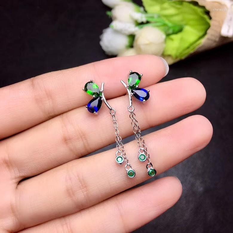 

Dangle Earrings Natural Multicolor Diopside Drop Sapphire Fashion Flowers Butterfly S925 Silver Female Party Jewelry
