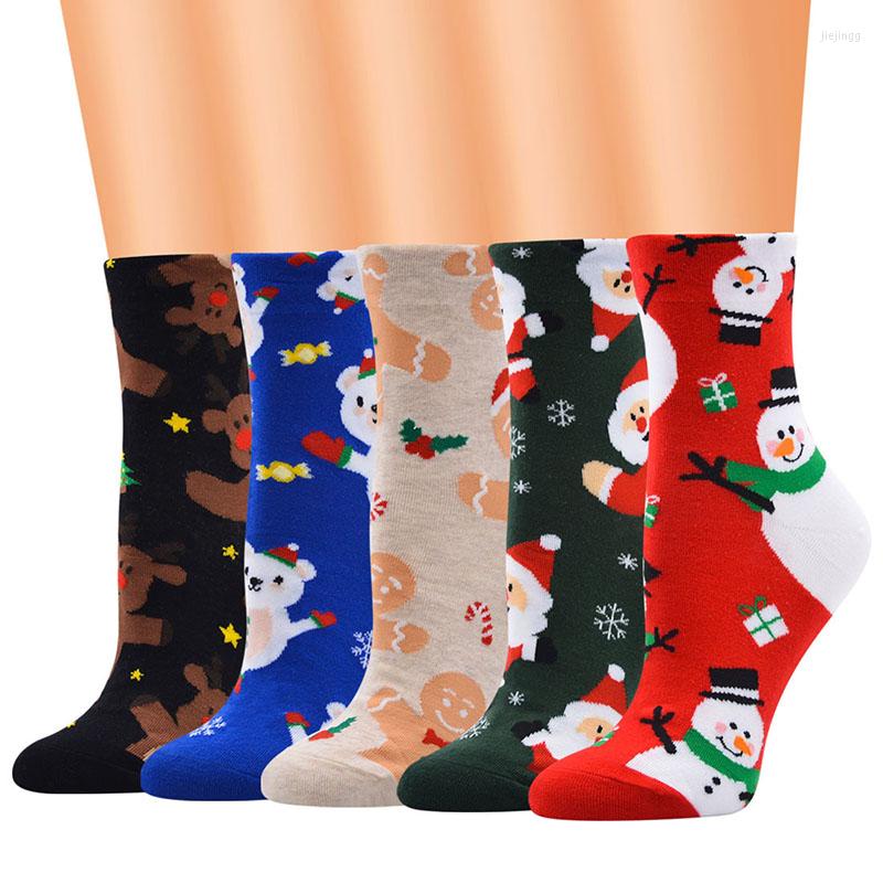 

Women Socks 1Pair Christmas Pattern Mid Tube Stockings Cotton Breathable For Autumn Winter Happy Sock Men Year Funny Sokken, Black elk