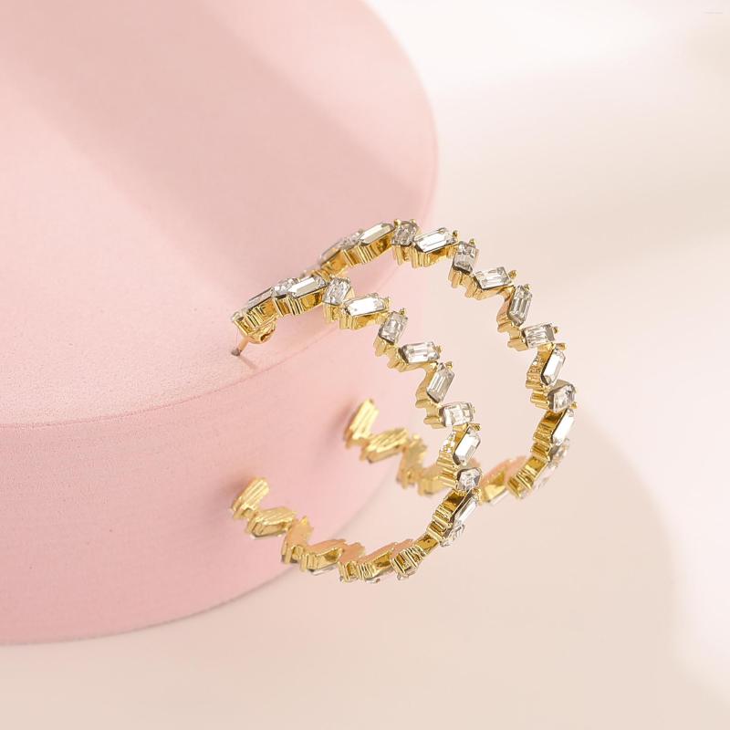 

Hoop Earrings Rhinestone C Shaped Big Female Rainbow Colorful Crystal Earring Women Metal Party Jewelry Accessory Girl Gift Ear Rings