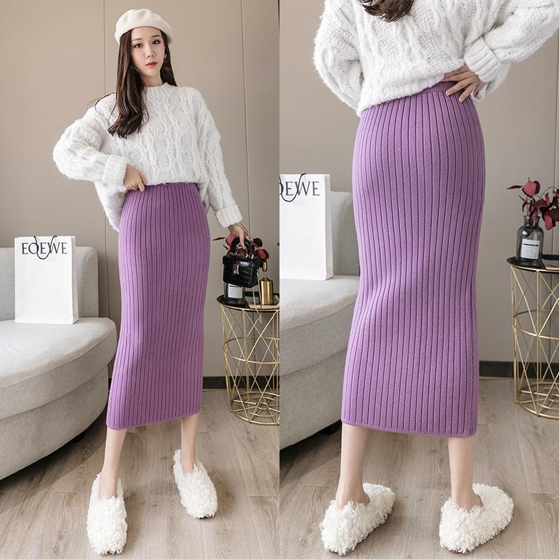 

Skirts Womens Knitted Slim Solid Basic Package Hip Pencil Skirt Ladies High Waist Long Mid-Calf Streetwear Autumn Winter, Black