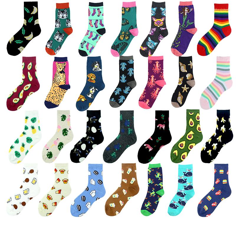 

Women Socks Pineapple Funny Personality Butterfly Rainbow Candy Color Blueberry Flamingo Avocado Animal Harajuku Skarpetki Meias, 14
