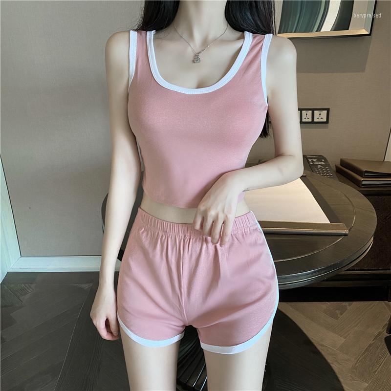 

Women's Tracksuits Summer Women Short Two Piece Clothing Tracksuit Slim Shorts Set Female U-Neck Casual Crop Top Sets Student Jogger, Black
