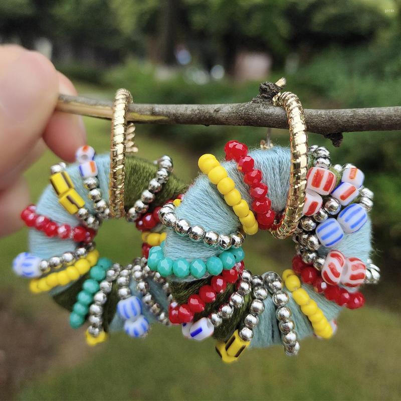 

Hoop Earrings Lady Bohemian Exaggerated Beaded Personality Ethnic Hand Winding Acrylic Bead Hollow Party Jewelry