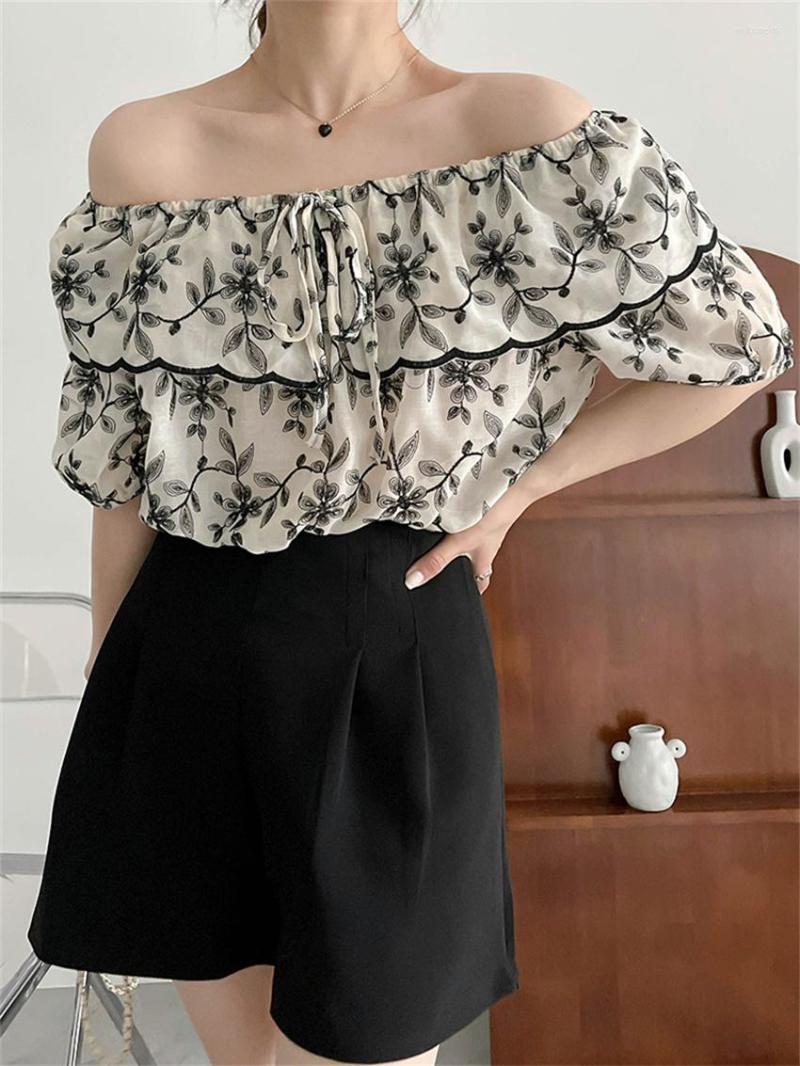 

Women's Blouses HziriP -L Ruffles Slash Neck Sexy Women 2022 Retro Summer Stylish Office Lady All Match Streetwear Florals OL