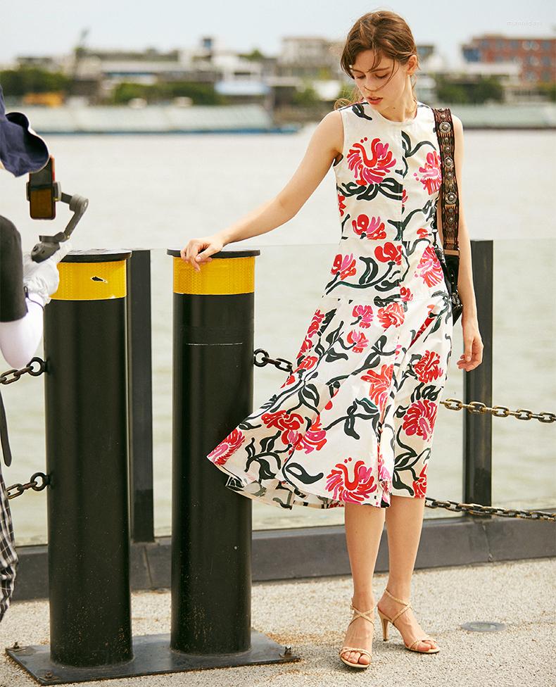 

Casual Dresses High Quality Fixed Print Seiko Dress Women 95% Cotton Style O Neck Sleeveless A Elegant Pullover Fashion, Picture shown