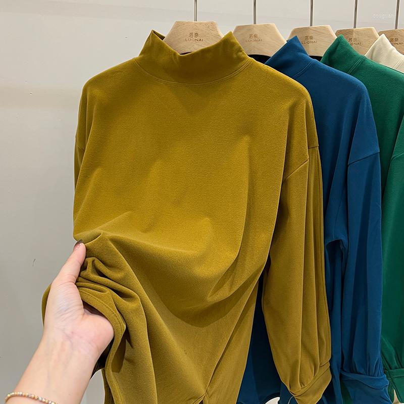 

Women' T Shirts Make High Collar Female Cashmere Wool Render Unlined Upper Garment Inside Take Long Coat Joining Together To Keep Warm In, Black