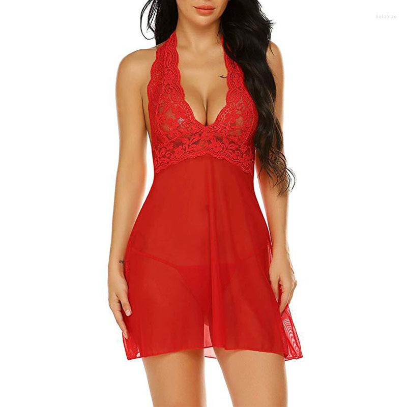 

Women' Sleepwear Top Fashion Women' Lace Transparent Halter Nightdress European And American Sexy Underwear Manufacturers, Black