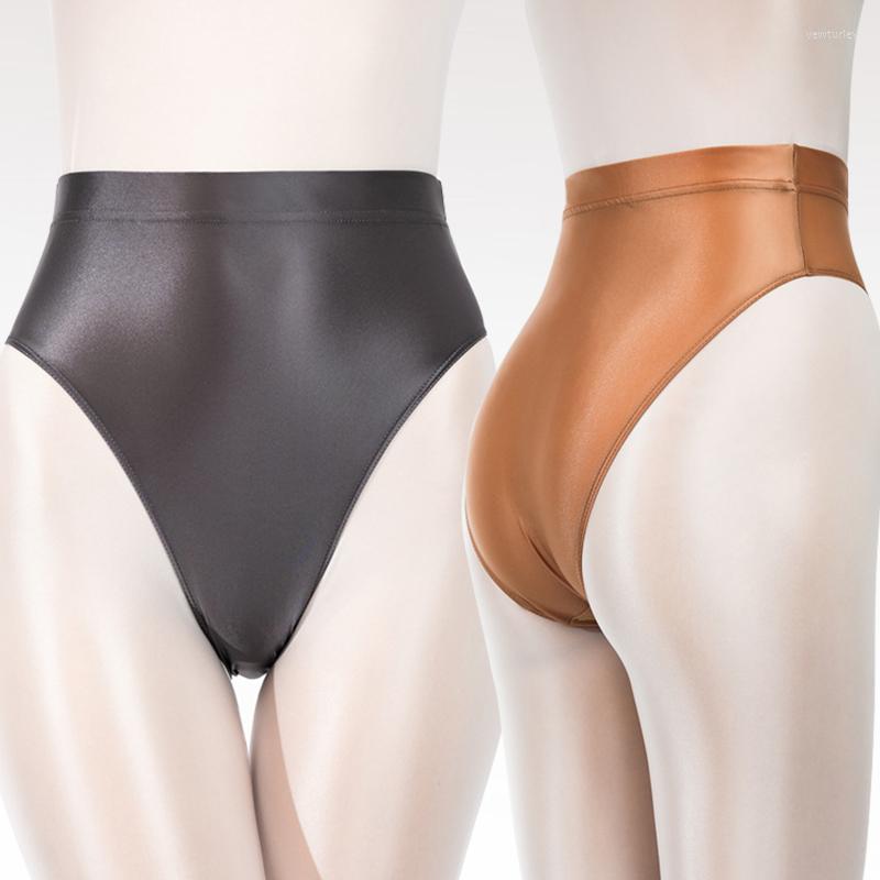 

Underpants Sexy Gay Shiny Bikini Bottoms With Buttocks Silky Sissy Panties Tights Oily Briefs Large Size Men Underwear, Black