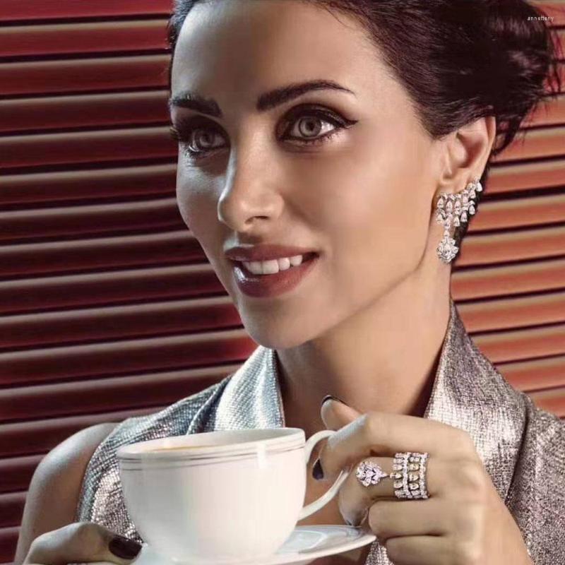 

Dangle Earrings HIBRIDE Trendy Full Mirco Paved Cubic Zirconia Water Drop Shape Engagement Wedding Earring For Women Bijoux E-761