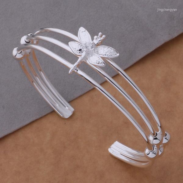 

Bangle AB047 Lucky Silver Color Charm Bracelets For Women Fashion 925 Jewelry Three Wire Dragonfly Bracelet /ackaitra Aiwajada