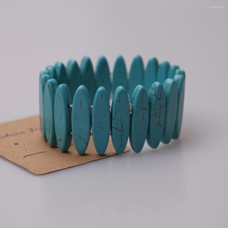 

Strand Ambrum Boho Blue Stones Bangle Bracelets Handmade Elastic Wide Statement Wristband Women Men