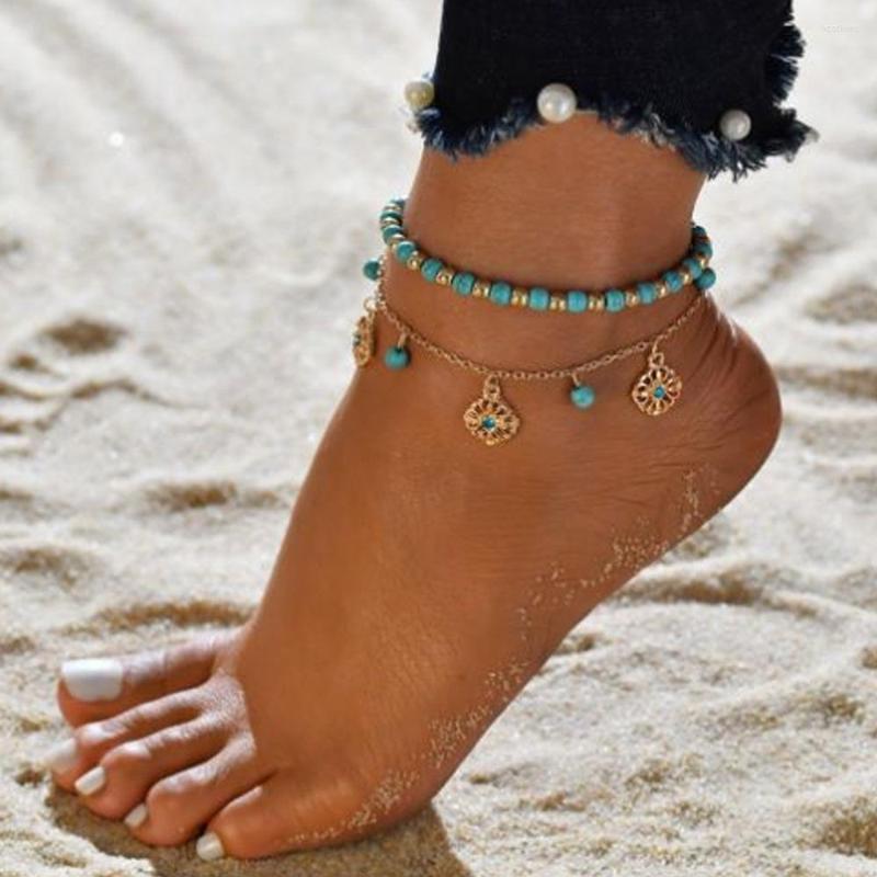

Anklets Bohemian Turquoise Anklet For Women Beaded Fringe Beach Foot Jewerly AM4367
