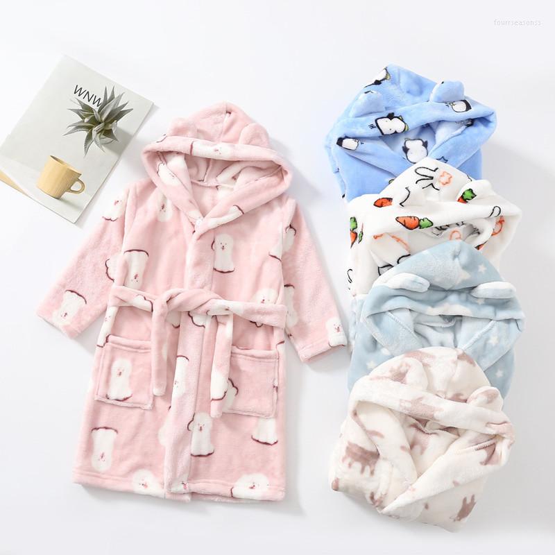 

Rompers Cartoon Dog Soft Comfortable Winter Autumn Kids Hooded Pajamas Robes Boys Girls Baby Bathrobe Sleepwear Flannel Homewear Clothes, As the picture