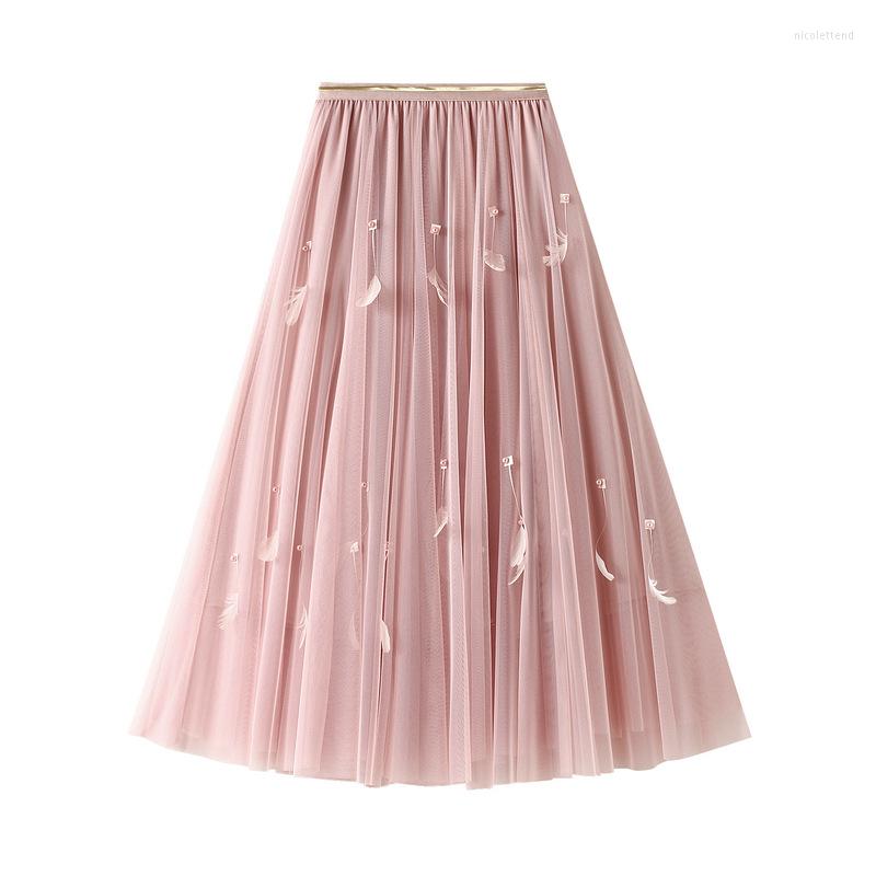 

Skirts Super Fairy A-line Skirt 2022 Autumn High-waisted Feathery, Beige