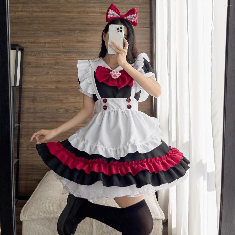 

Party Dresses MAGOGO Halloween Maid Outfit Bow Japanese Anime Cosplay Short Sleeve Gothic Black Red Dress -5XL, Beige