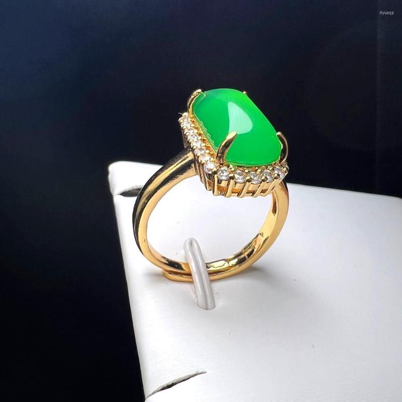 

Wedding Rings Natural Stone Green Agate Finger Ring Charm Adjustable Rectangle Copper Gem For Women 2022