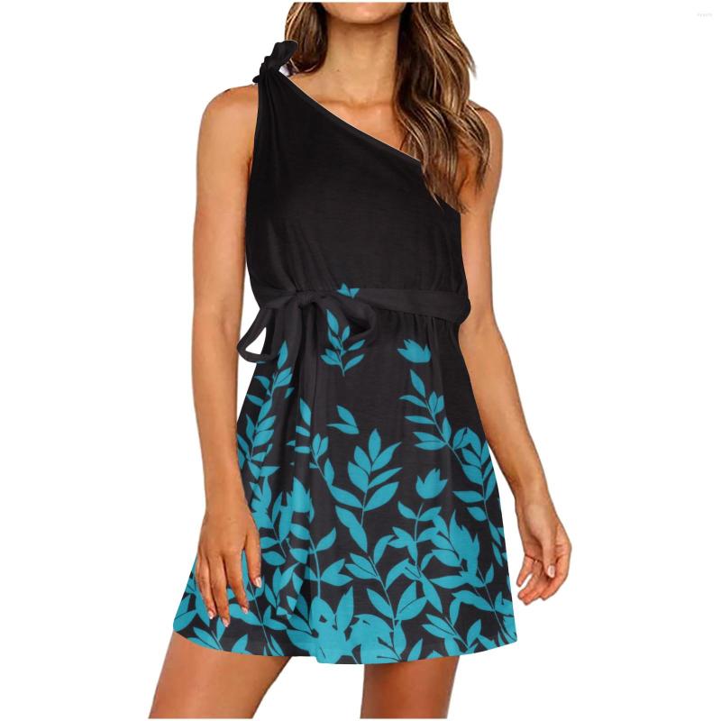 

Casual Dresses Womens Sexy Tie One Shoulder Beach Short Dress Asymmetrical Summer Boho Sundress Mini, Blue