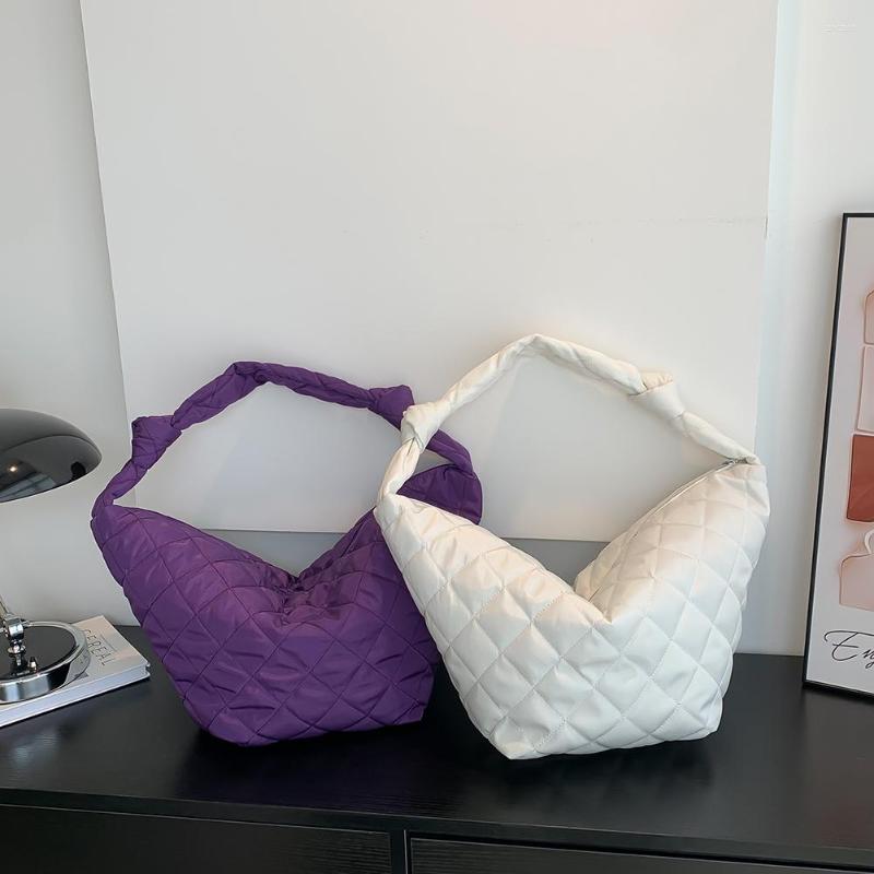 

Evening Bags Fashion Women Hobos Shoulder Bgas Solid Color Cotton Padded Handbags Casual Simple Totes Nylon For Travel, Black