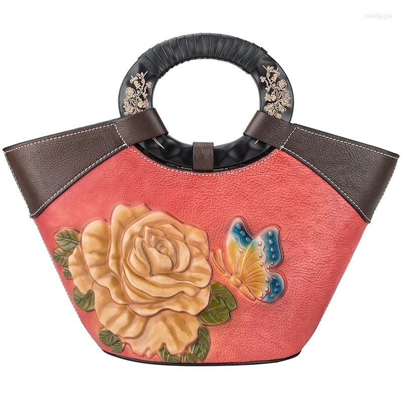 

Evening Bags YourSeason Luxury Shoulder Bag Ladies Designer Real Leather Retro Handmade Women Embossing Cowhide Floral Handbags Chinese, Red
