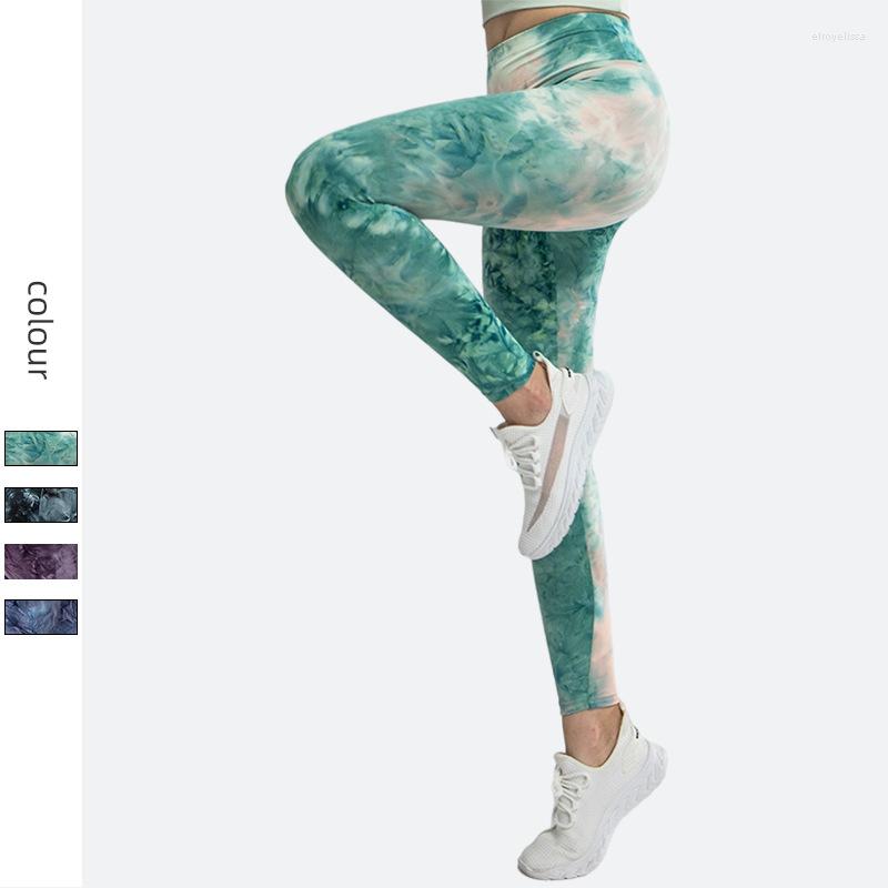 

Active Pants Tie Dye Printed Yoga High Elastic Nude Feeling Running Fitness Women' Hip Lifting Waist Exercise, Tie dye - black