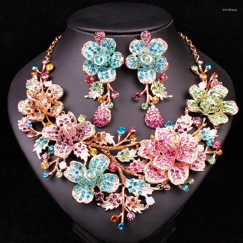 

Necklace Earrings Set Luxury Bridal Wedding For Brides Costume Accessories Flower Rhinestone Jewellery Wholesale, Picture shown